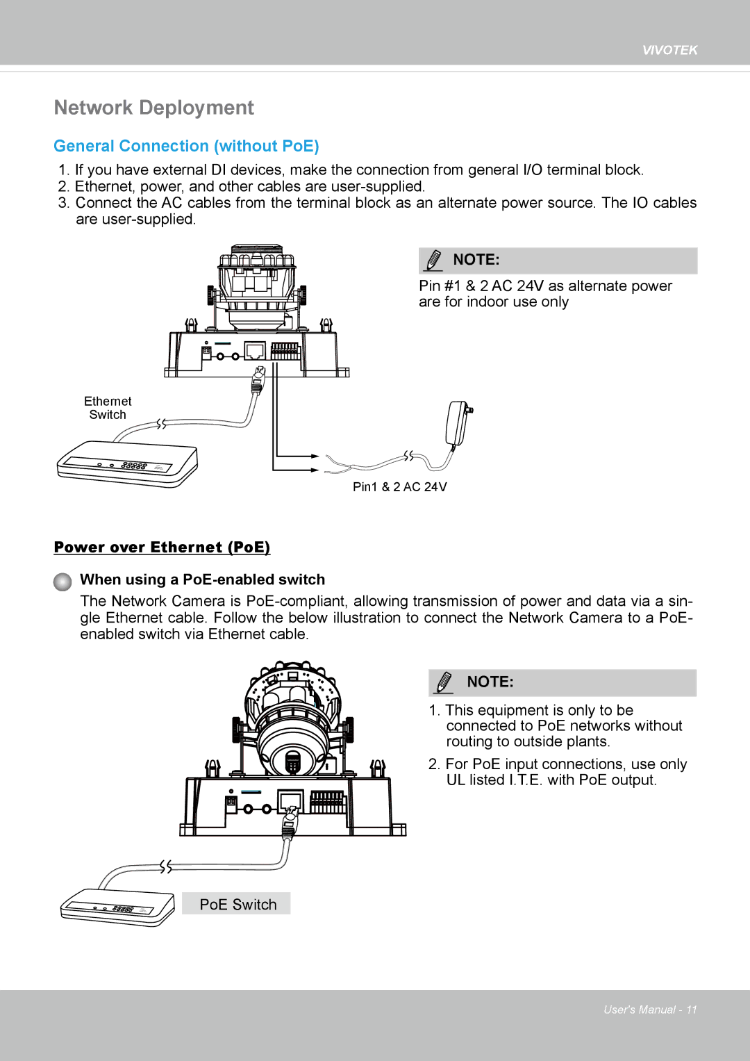 Vivotek FD8135H user manual Network Deployment, General Connection without PoE 