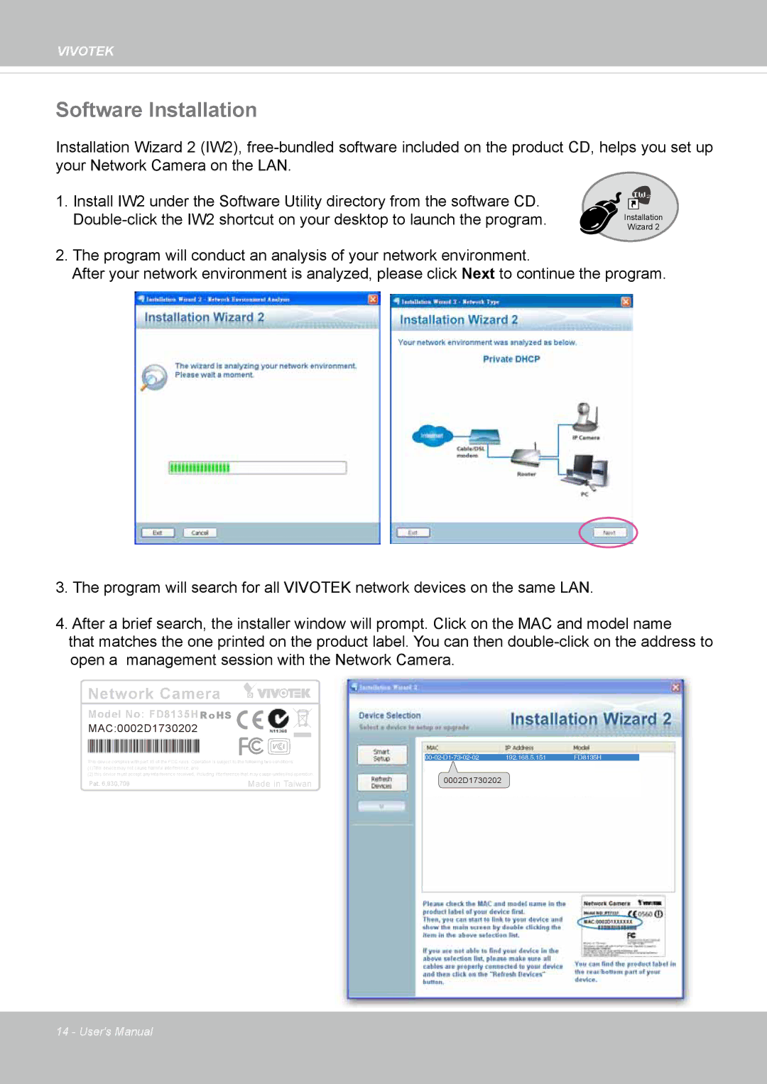 Vivotek FD8135H user manual Software Installation, Network Camera 