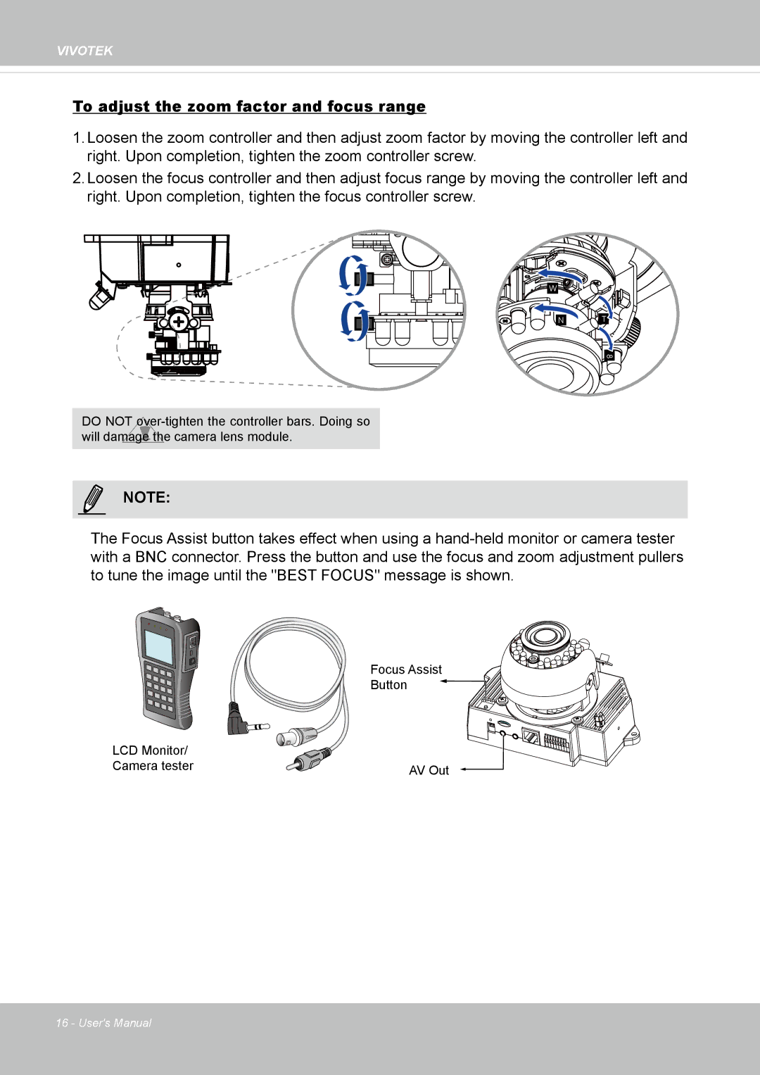 Vivotek FD8135H user manual To adjust the zoom factor and focus range 