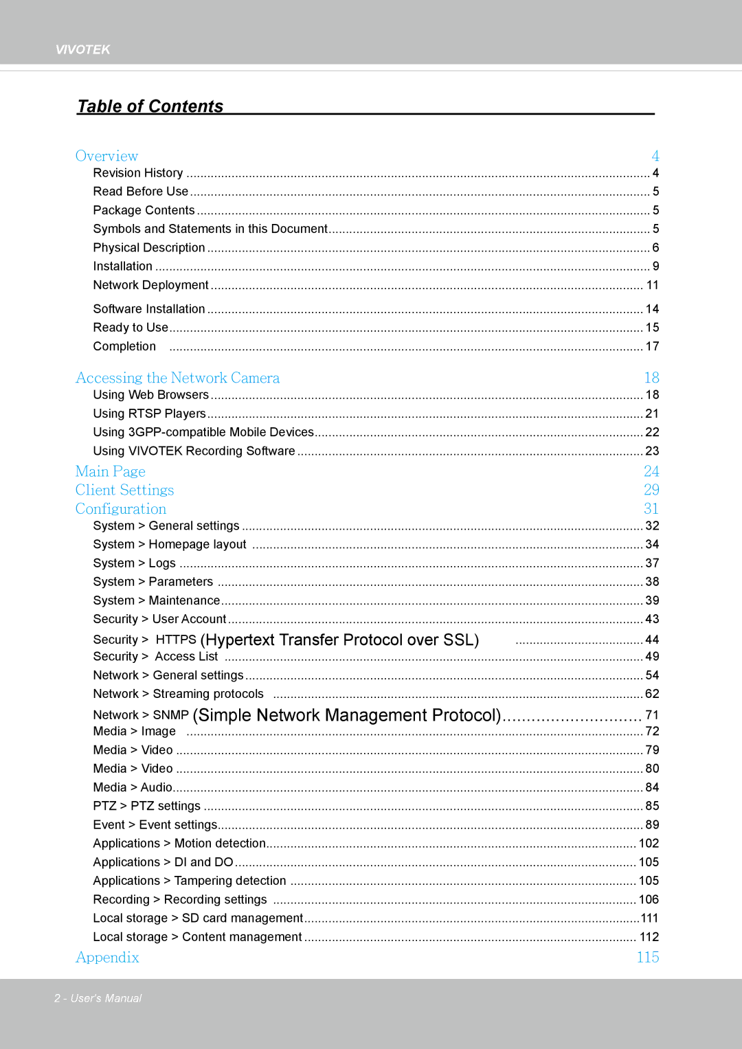 Vivotek FD8135H user manual Table of Contents 