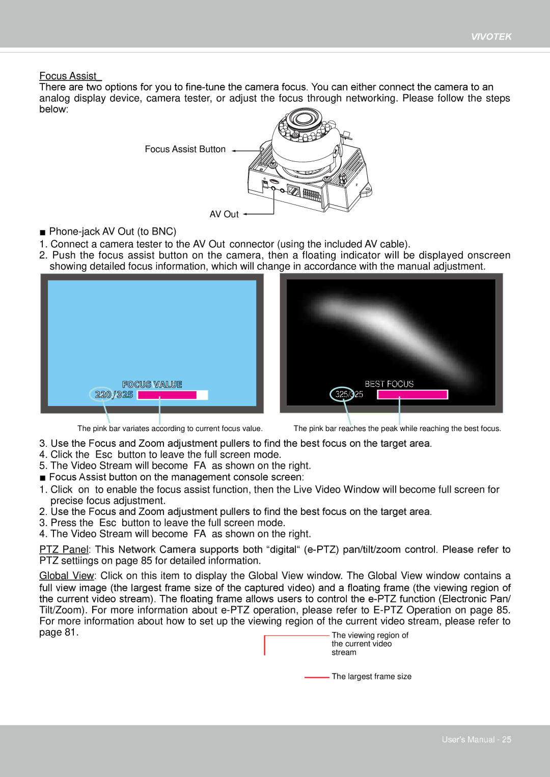 Vivotek FD8135H user manual Focus Assist Button AV Out 