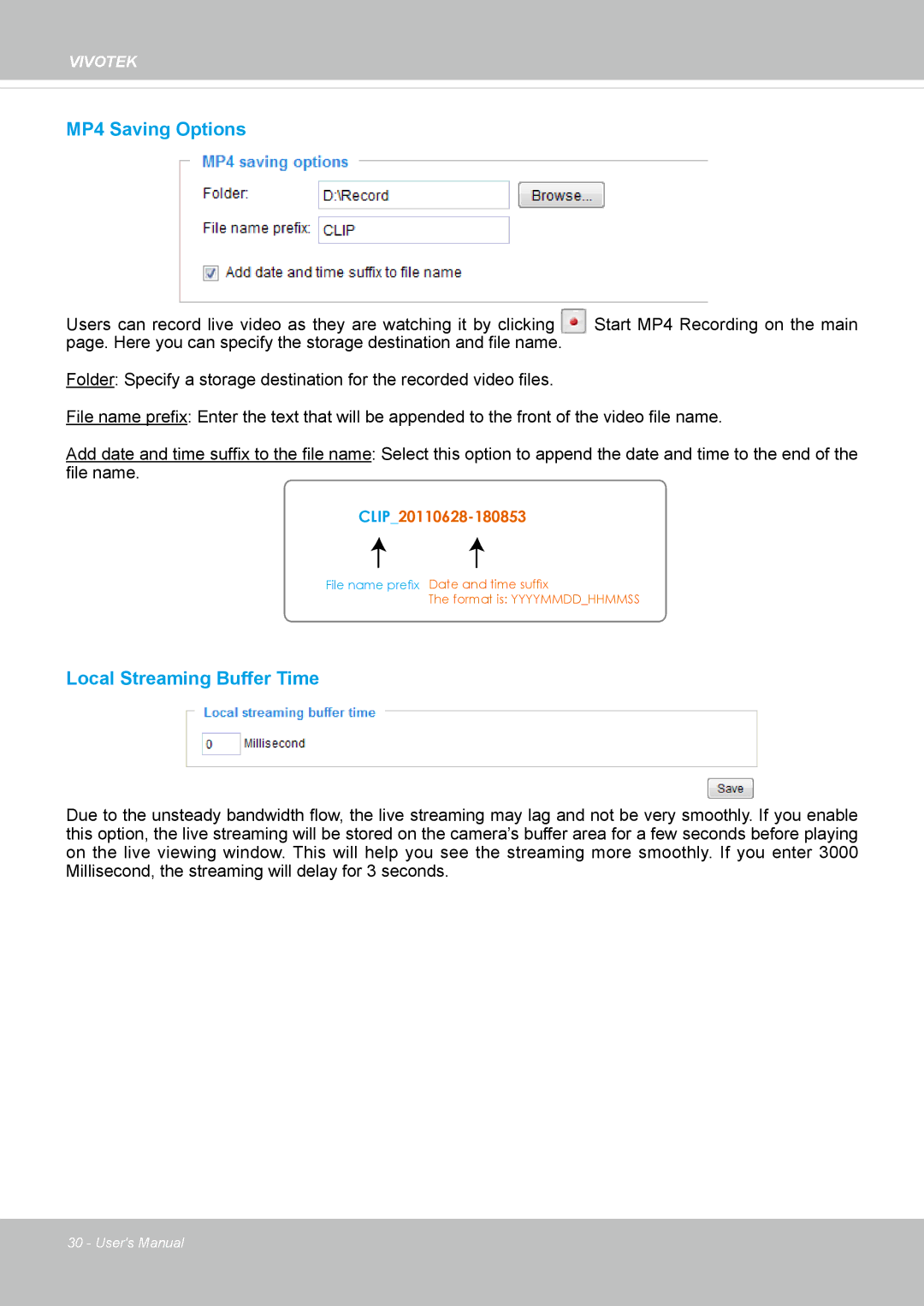 Vivotek FD8135H user manual MP4 Saving Options 