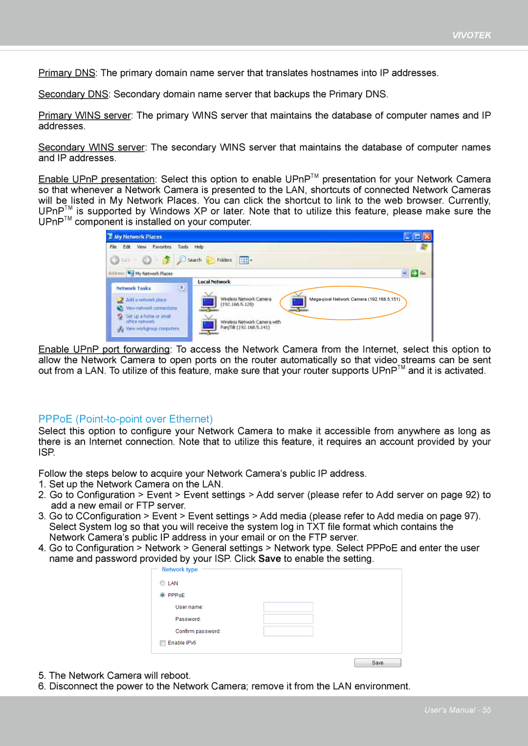 Vivotek FD8135H user manual PPPoE Point-to-point over Ethernet 