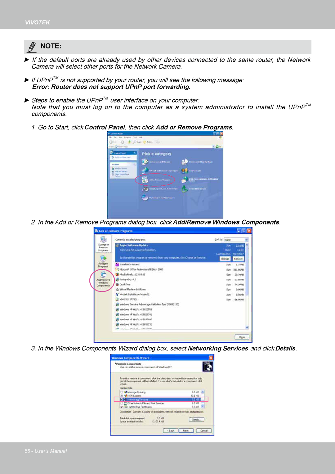 Vivotek FD8135H user manual Error Router does not support UPnP port forwarding 