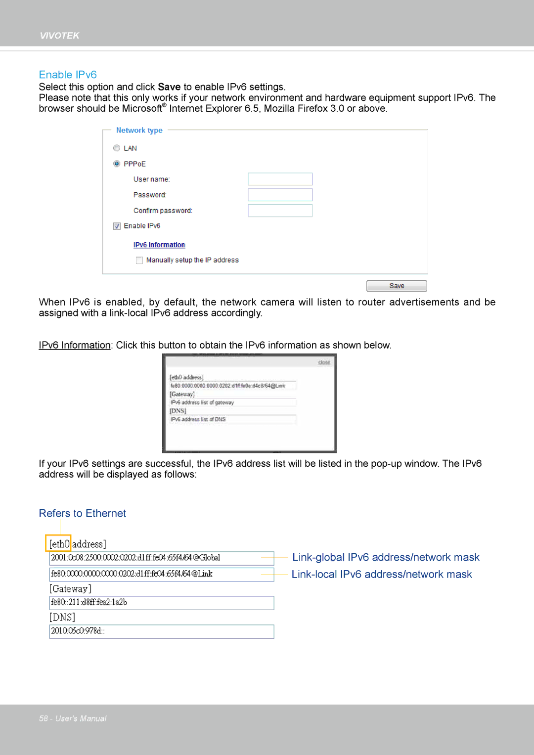 Vivotek FD8135H user manual Enable IPv6 