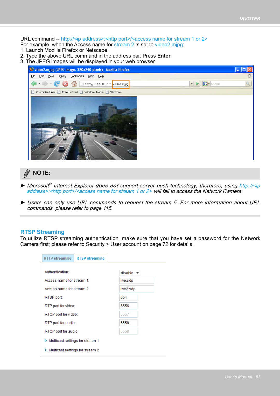 Vivotek FD8135H user manual Rtsp Streaming 