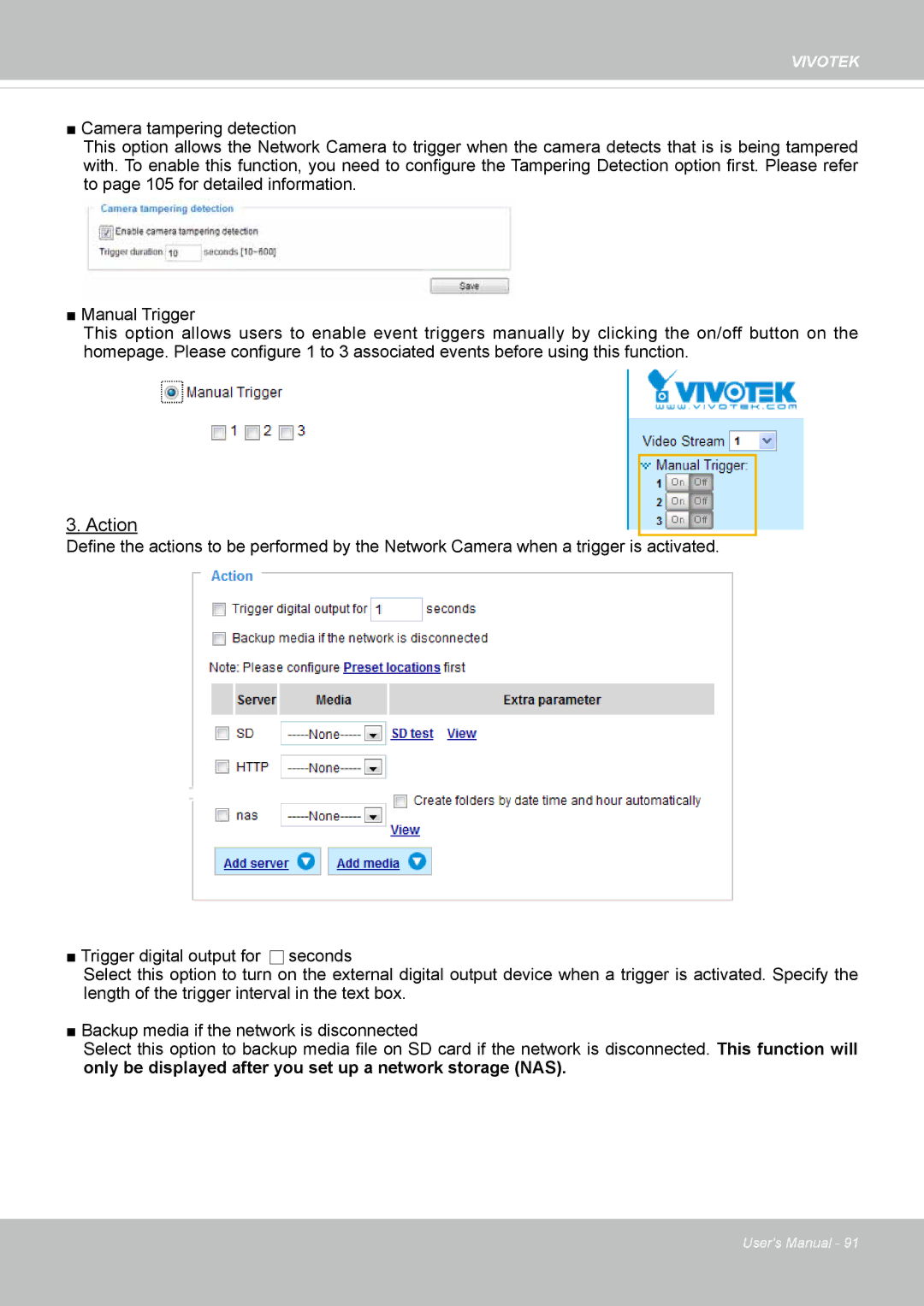 Vivotek FD8135H user manual Action 