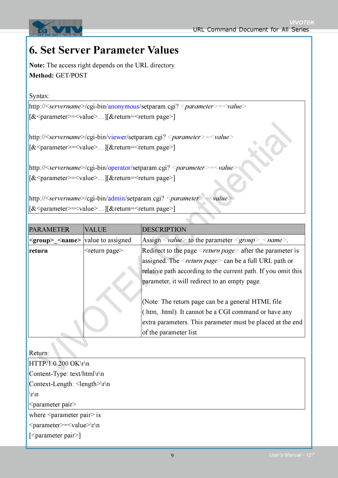 Vivotek 8154V, FD8154 user manual Groupname, Value to assigned Assign value to the parameter groupname, Return 