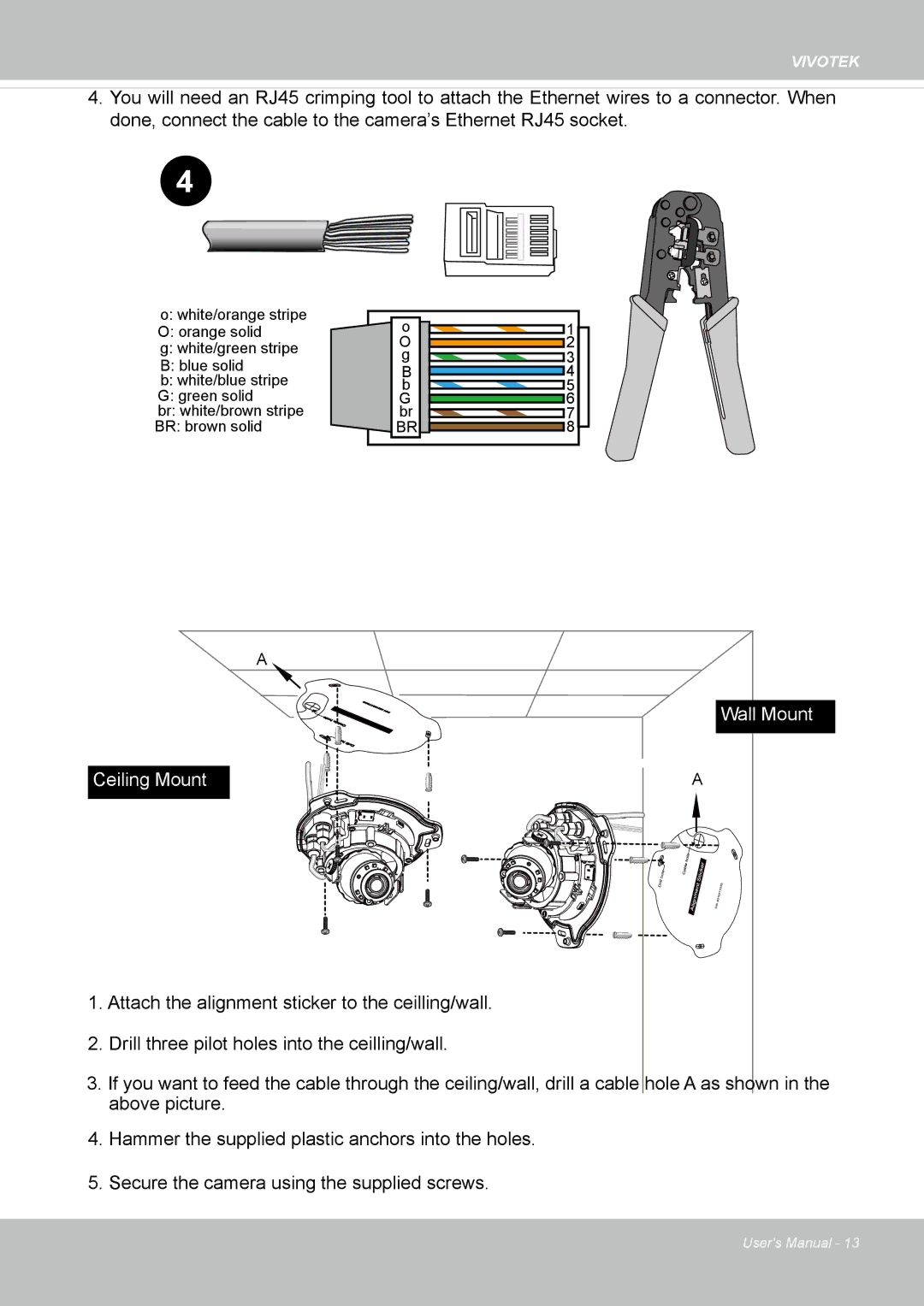 Vivotek 8154V, FD8154 user manual Wall Mount Ceiling Mount 