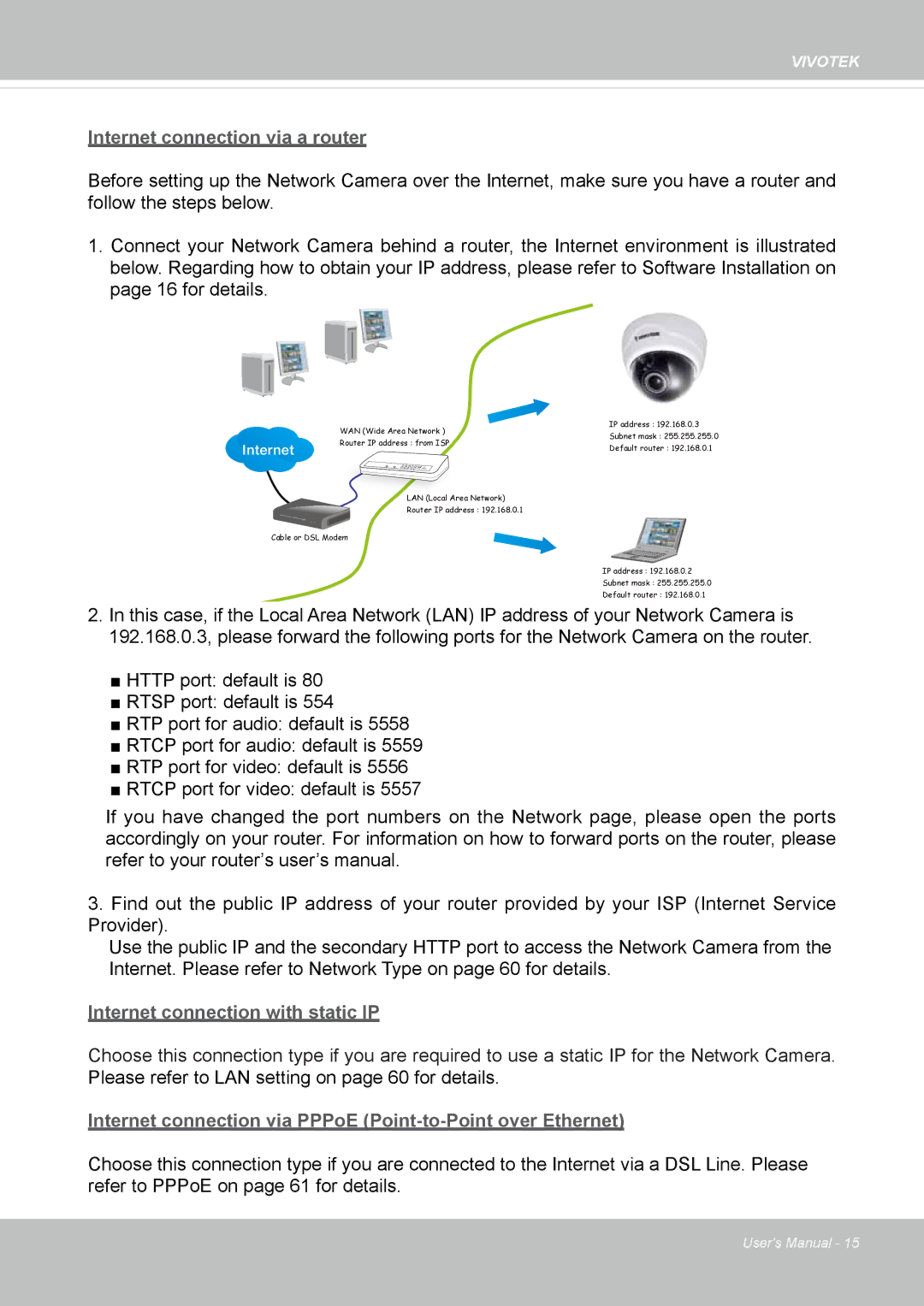 Vivotek 8154V, FD8154 user manual Internet connection via a router 