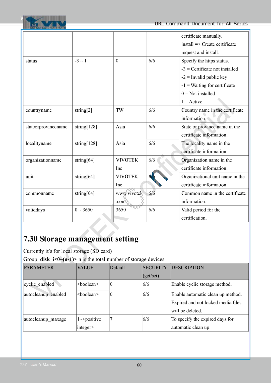 Vivotek FD8154, 8154V user manual Storage management setting 