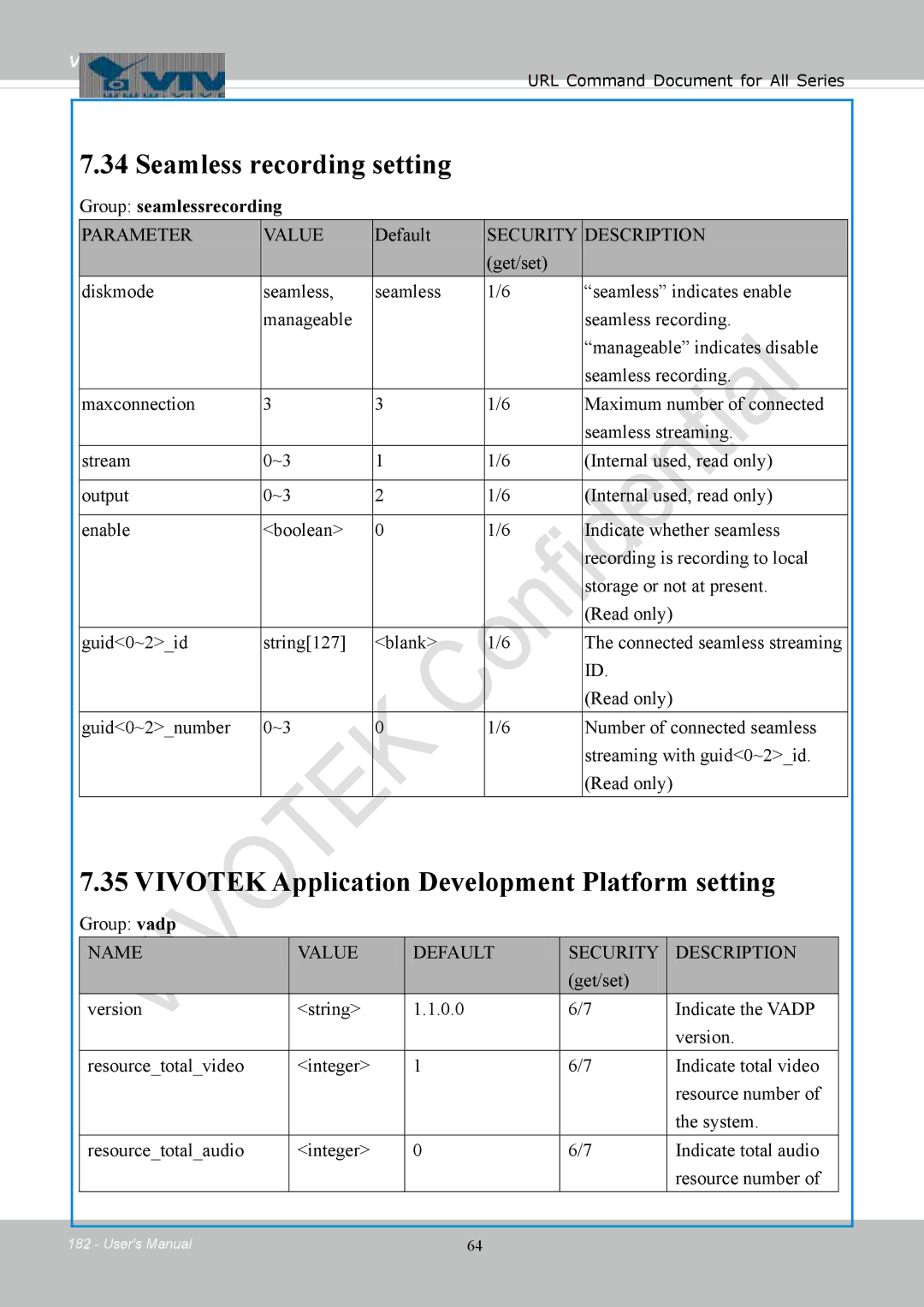 Vivotek FD8154 Seamless recording setting, Vivotek Application Development Platform setting, Group seamlessrecording 