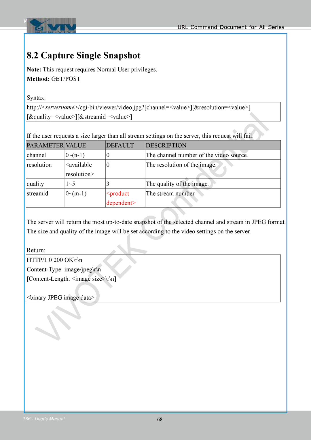 Vivotek FD8154, 8154V user manual Capture Single Snapshot, Stream number 