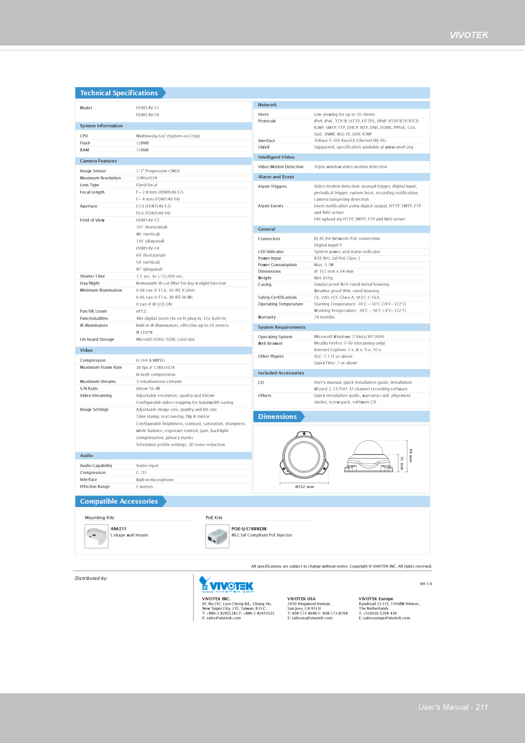 Vivotek user manual FD8154V-F2 