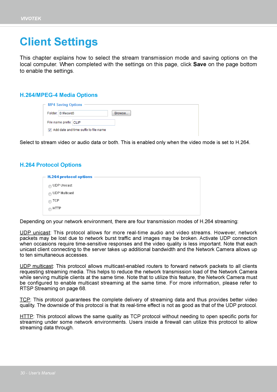 Vivotek FD8154, 8154V user manual Client Settings 