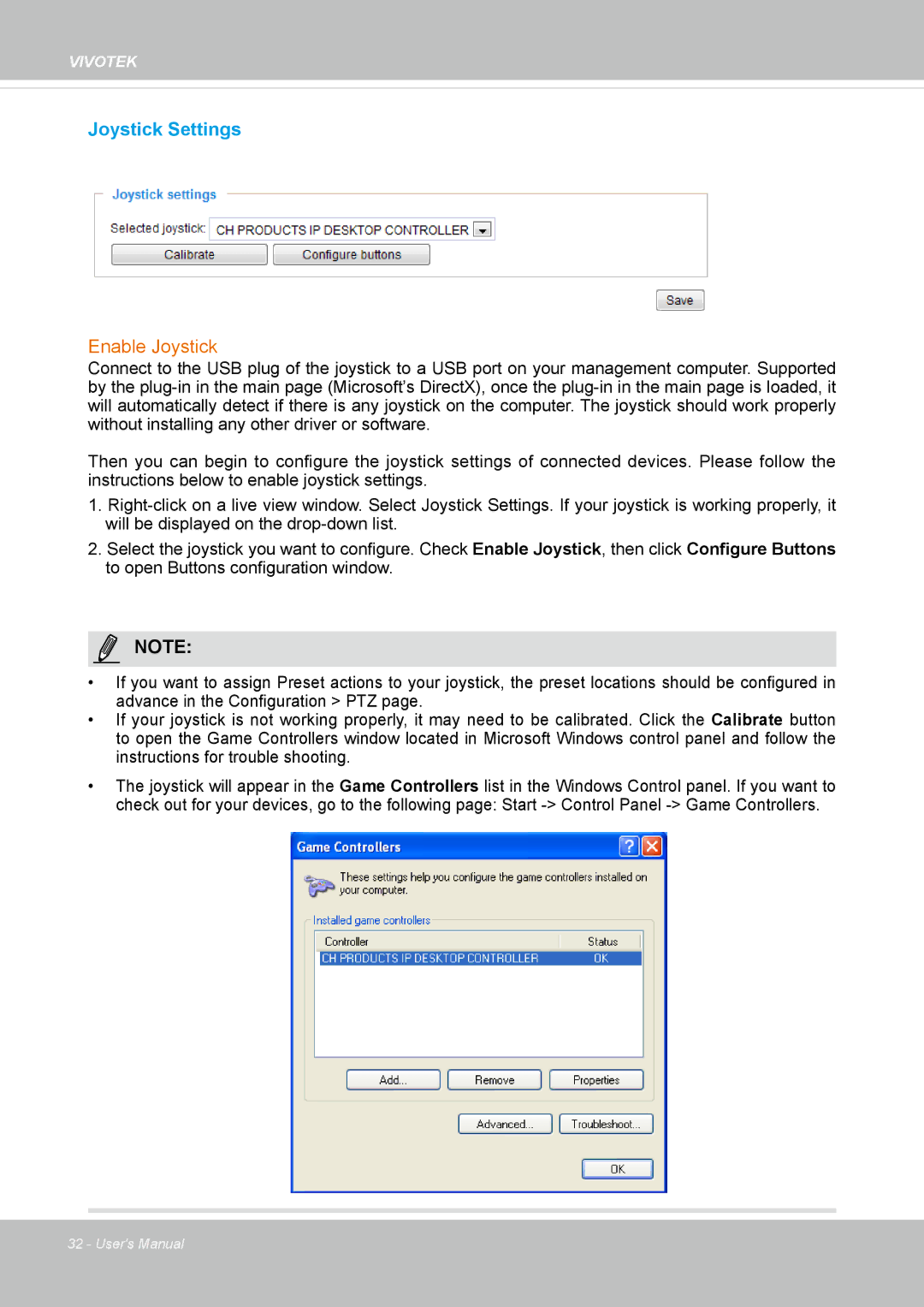 Vivotek FD8154, 8154V user manual Joystick Settings 