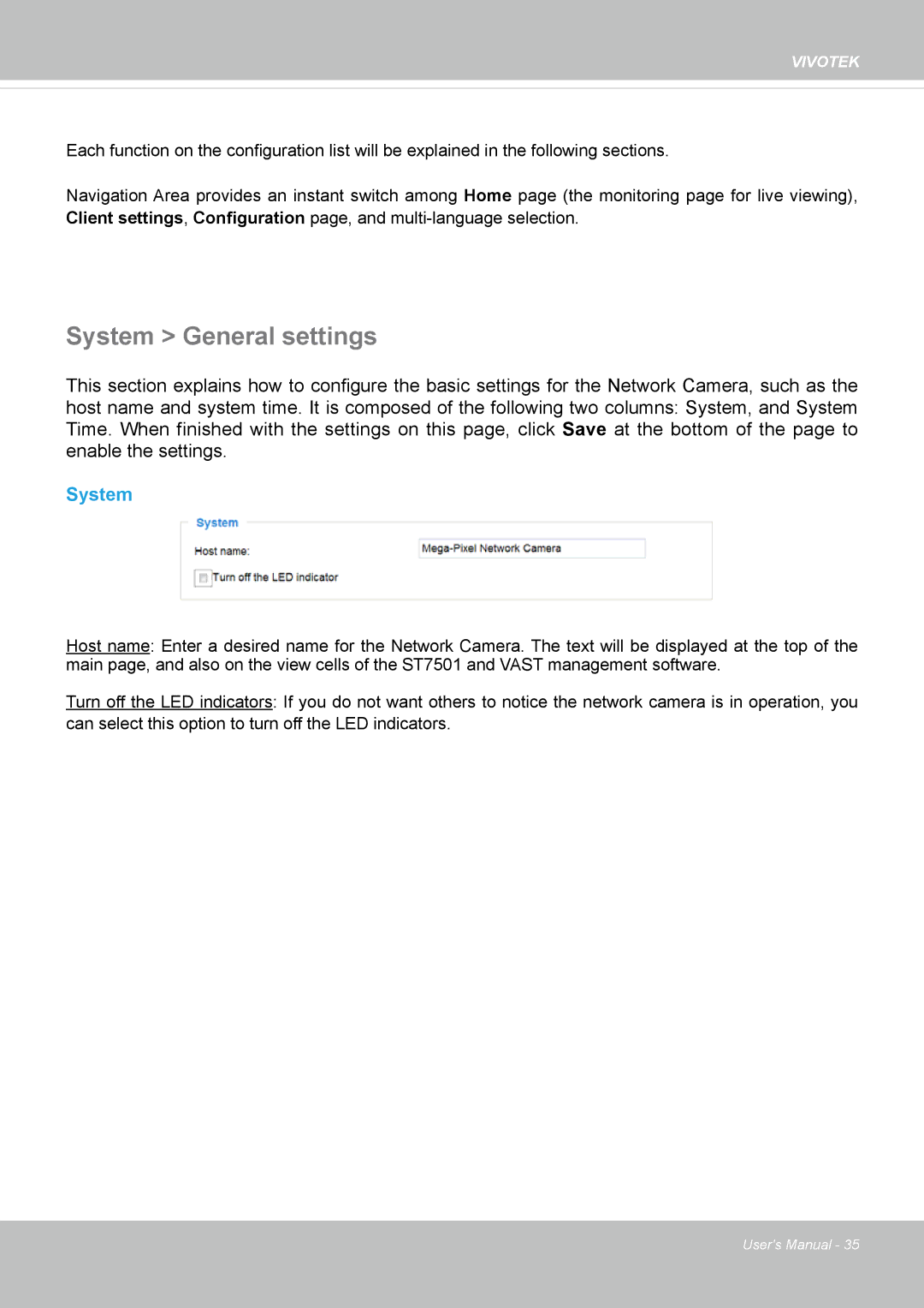 Vivotek 8154V, FD8154 user manual System General settings 