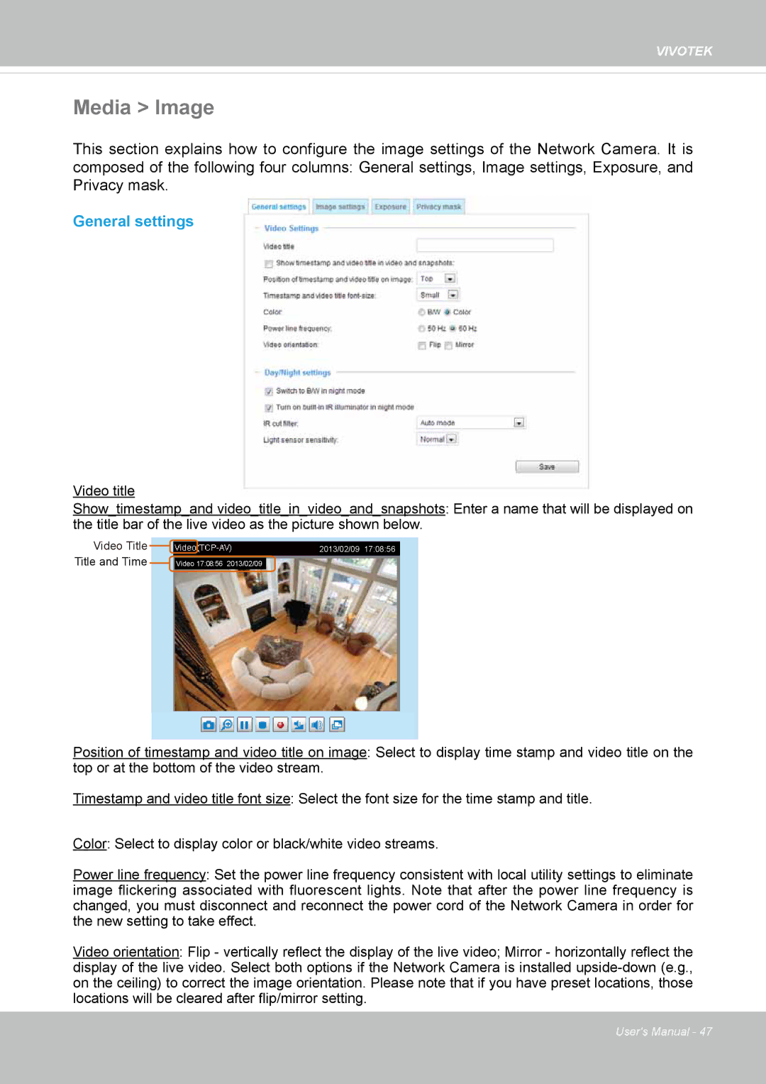 Vivotek 8154V, FD8154 user manual Media Image, General settings 