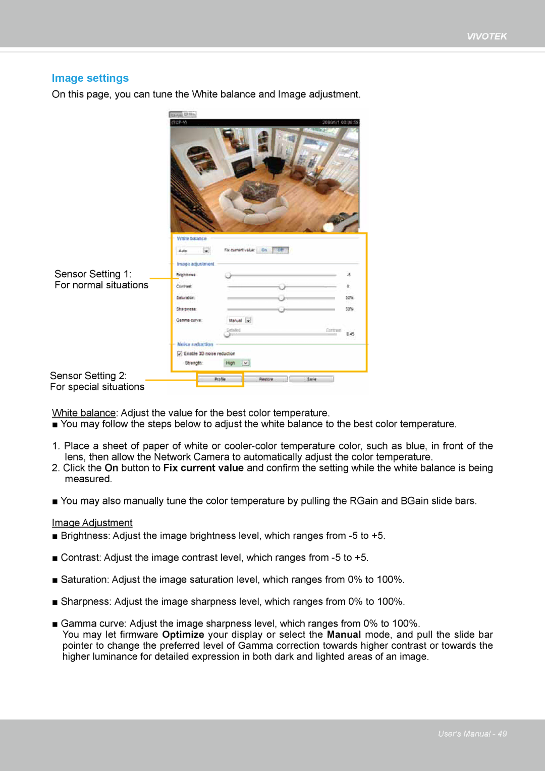 Vivotek 8154V, FD8154 user manual Image settings 