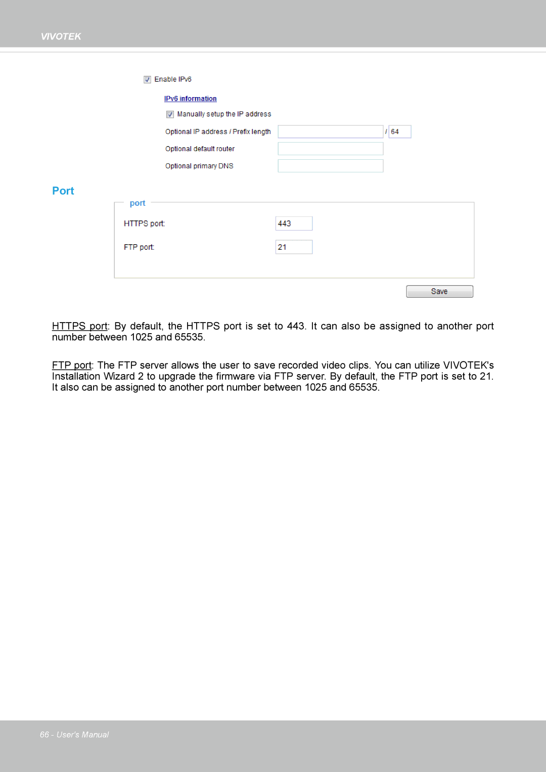 Vivotek FD8154, 8154V user manual Port 