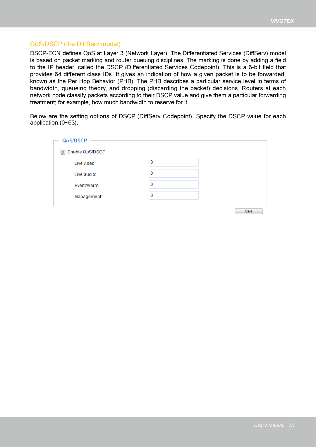 Vivotek 8154V, FD8154 user manual QoS/DSCP the DiffServ model 