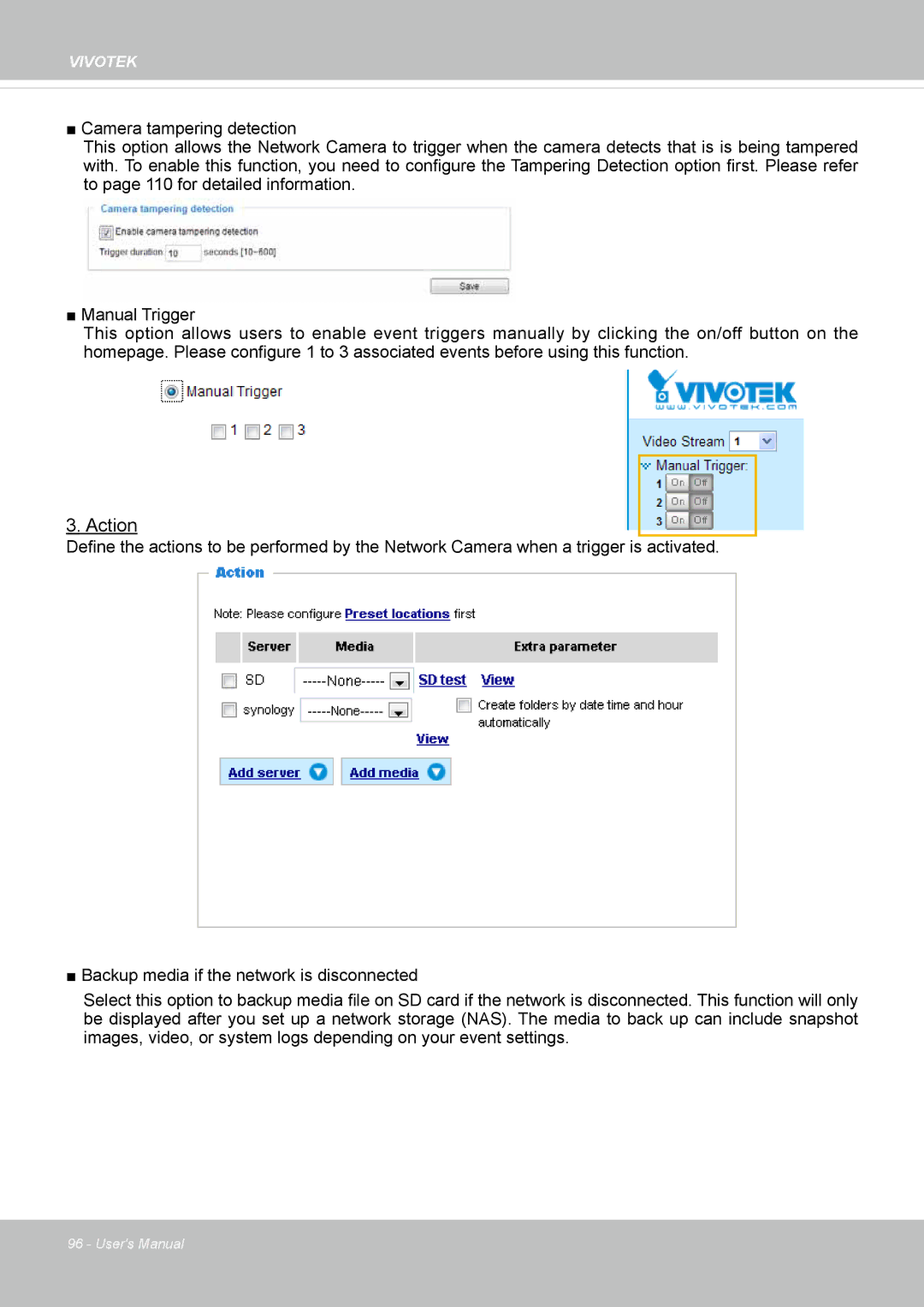 Vivotek FD8154, 8154V user manual Action 