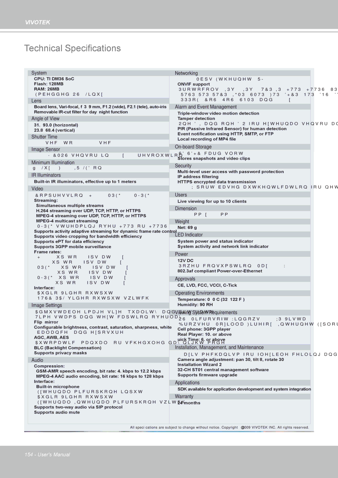 Vivotek FD8161 manual Technical Specifications, Lens 