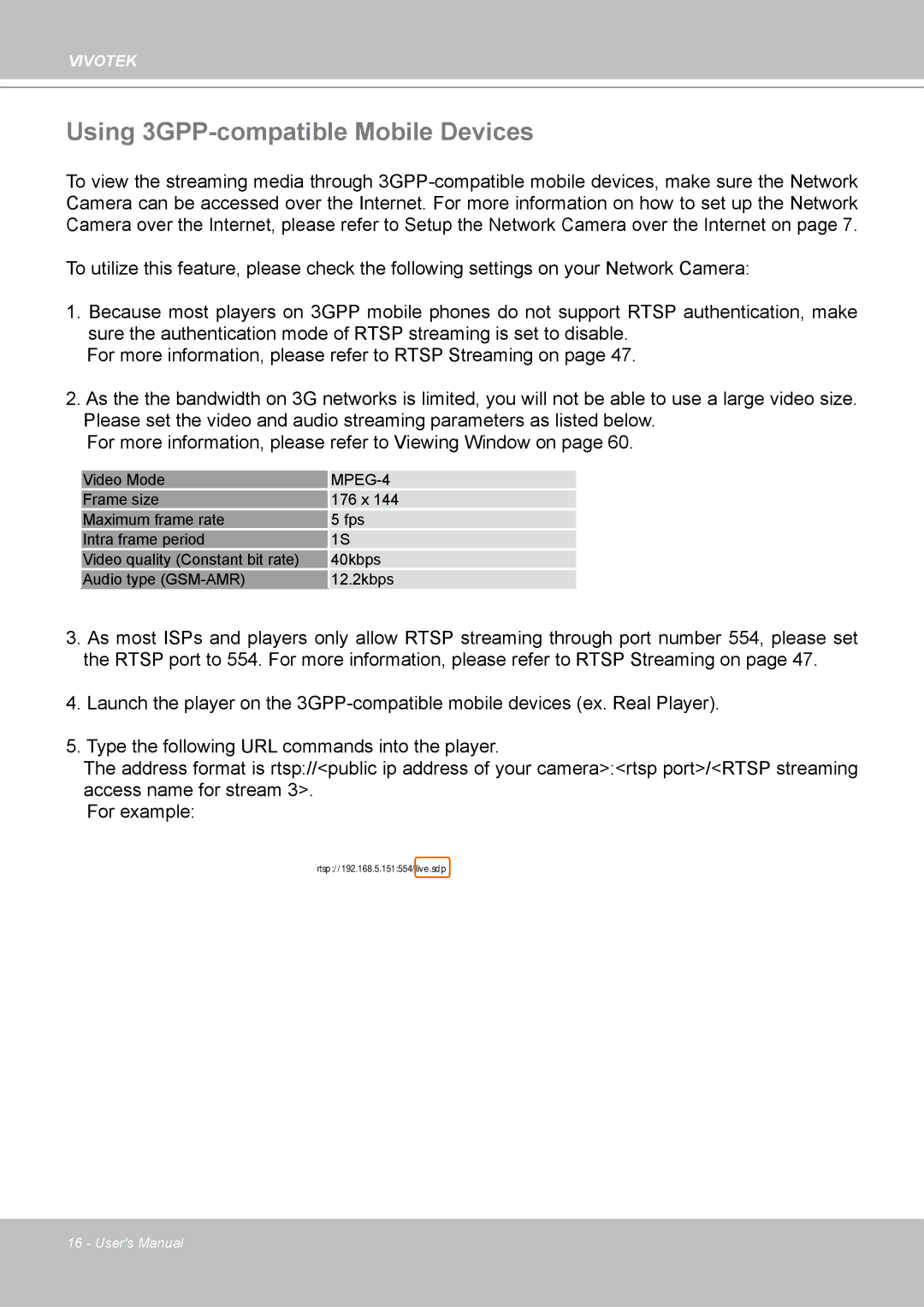 Vivotek FD8161 manual Using 3GPP-compatible Mobile Devices, MPEG-4 