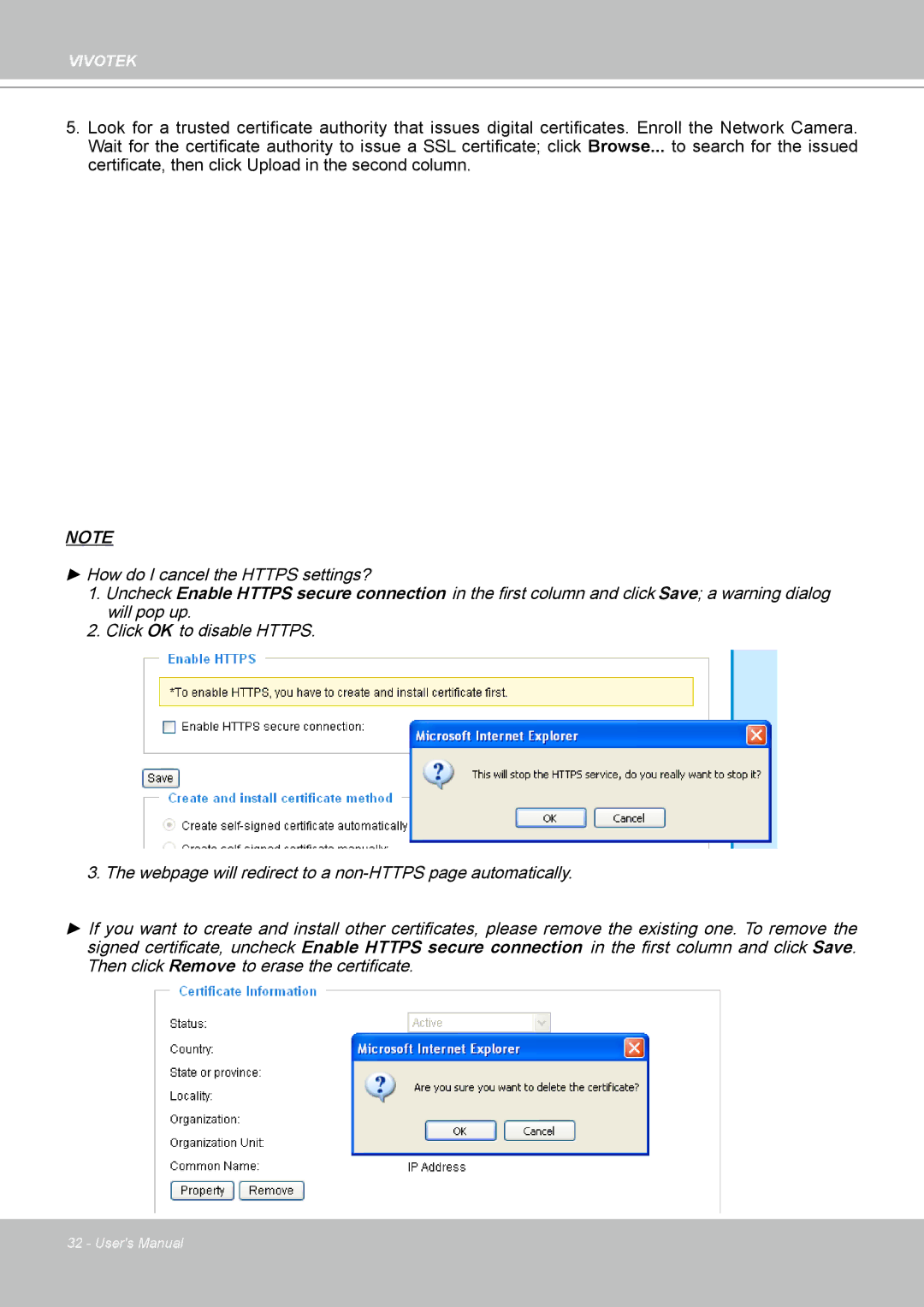 Vivotek FD8161 manual How do I cancel the Https settings? 