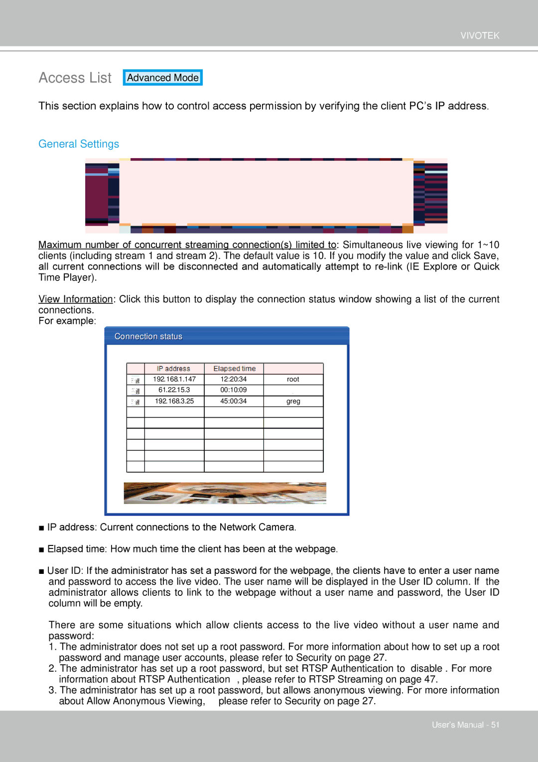 Vivotek FD8161 manual Access List, General Settings 