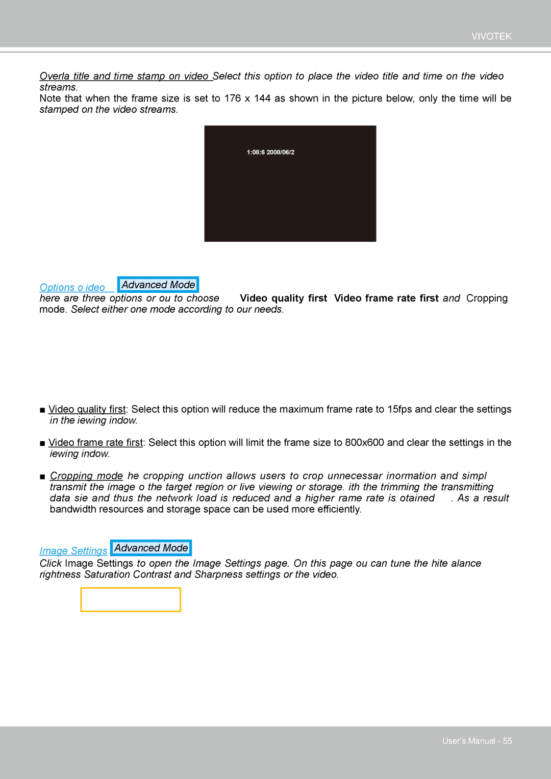 Vivotek FD8161 manual Options of Video Advanced Mode 