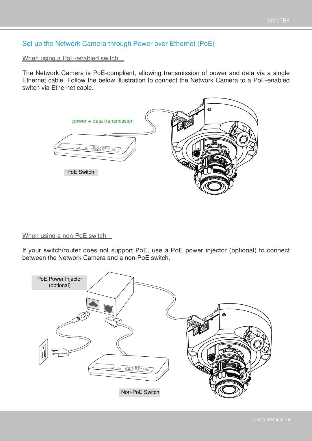 Vivotek FD8161 manual Set up the Network Camera through Power over Ethernet PoE 