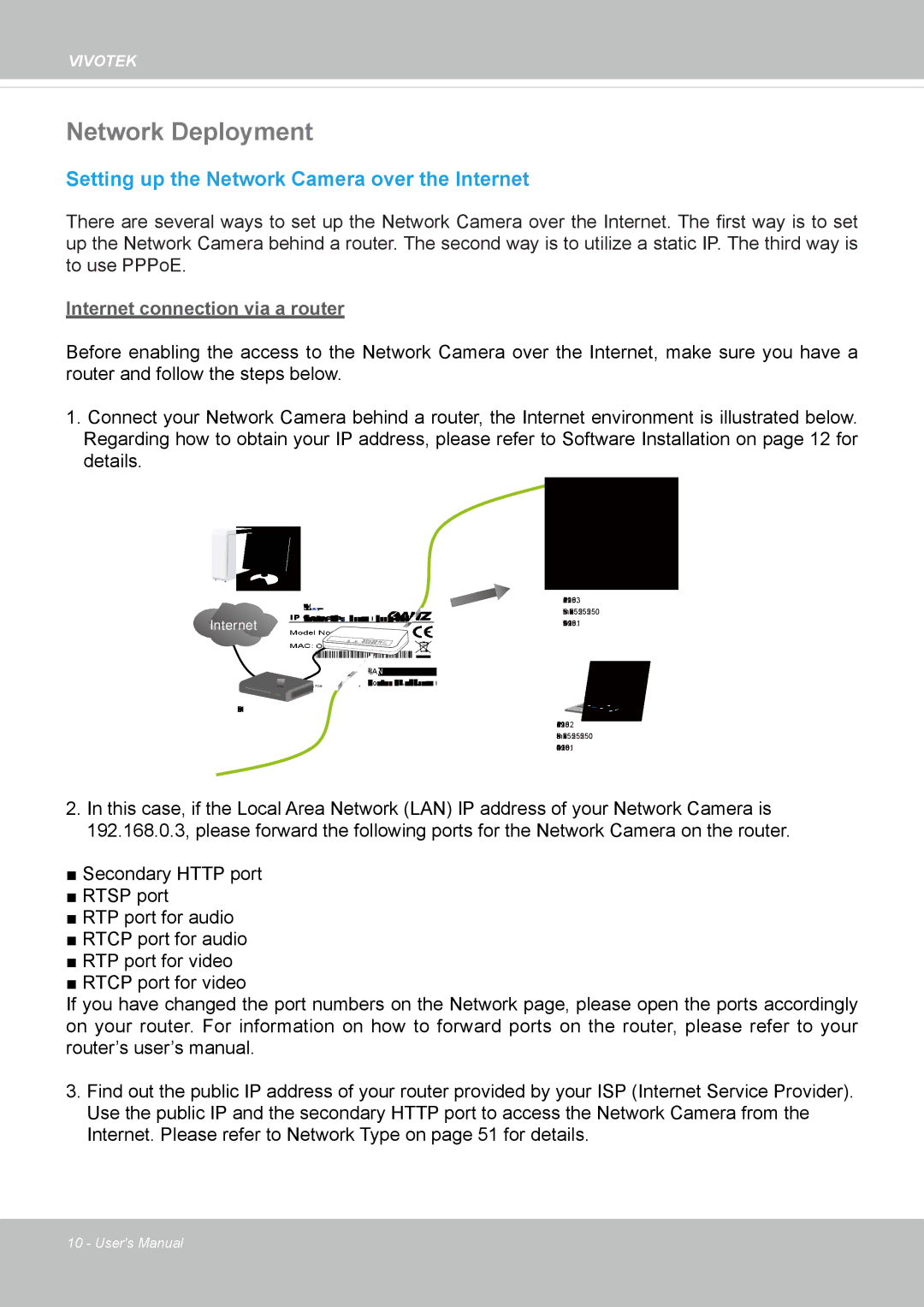 Vivotek FD8162 manual Network Deployment, Setting up the Network Camera over the Internet 