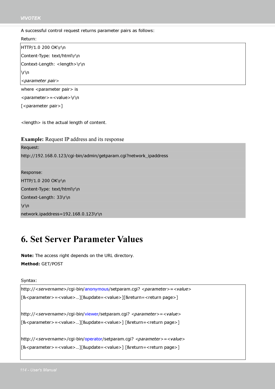 Vivotek FD8162 manual Set Server Parameter Values 