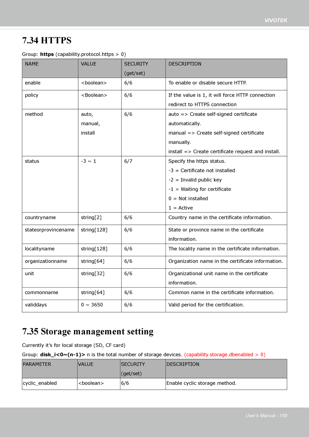 Vivotek FD8162 manual Https, Storage management setting 