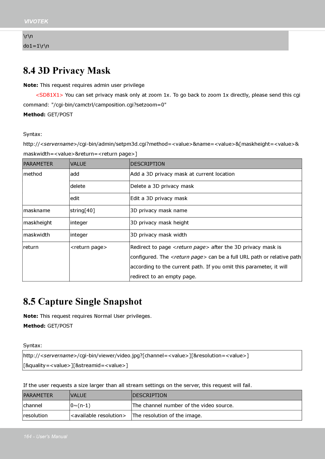 Vivotek FD8162 manual 3D Privacy Mask, Capture Single Snapshot 