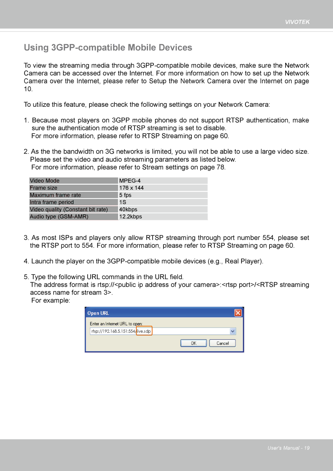 Vivotek FD8162 manual Using 3GPP-compatible Mobile Devices, MPEG-4 