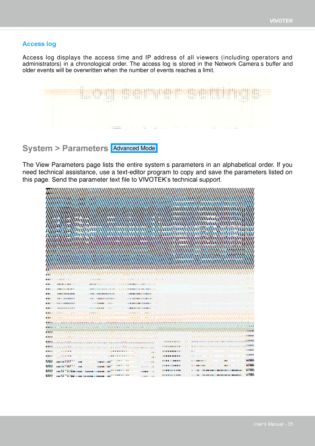 Vivotek FD8162 manual System Parameters, Access log 