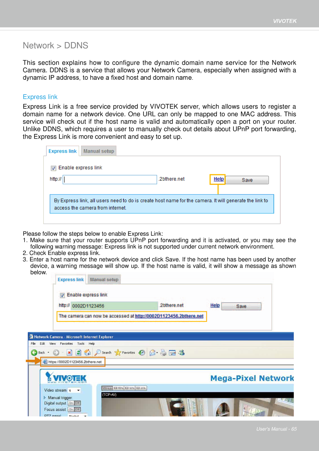 Vivotek FD8162 manual Network Ddns, Express link 