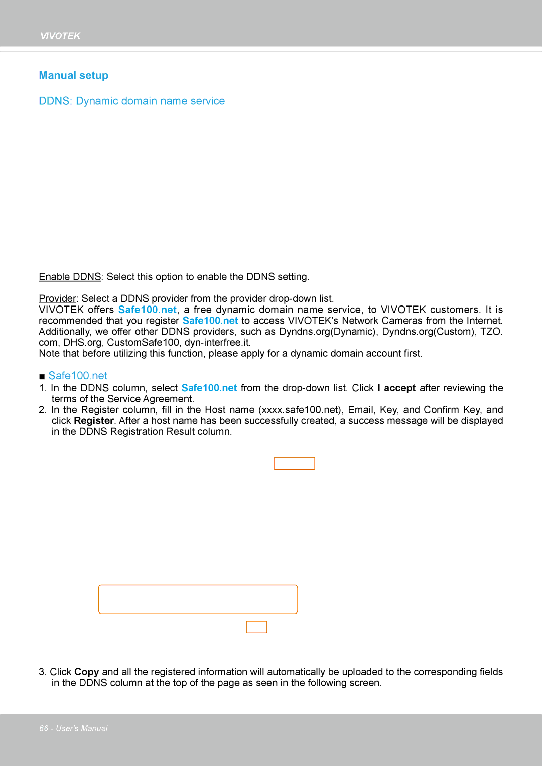 Vivotek FD8162 manual Manual setup, Ddns Dynamic domain name service 