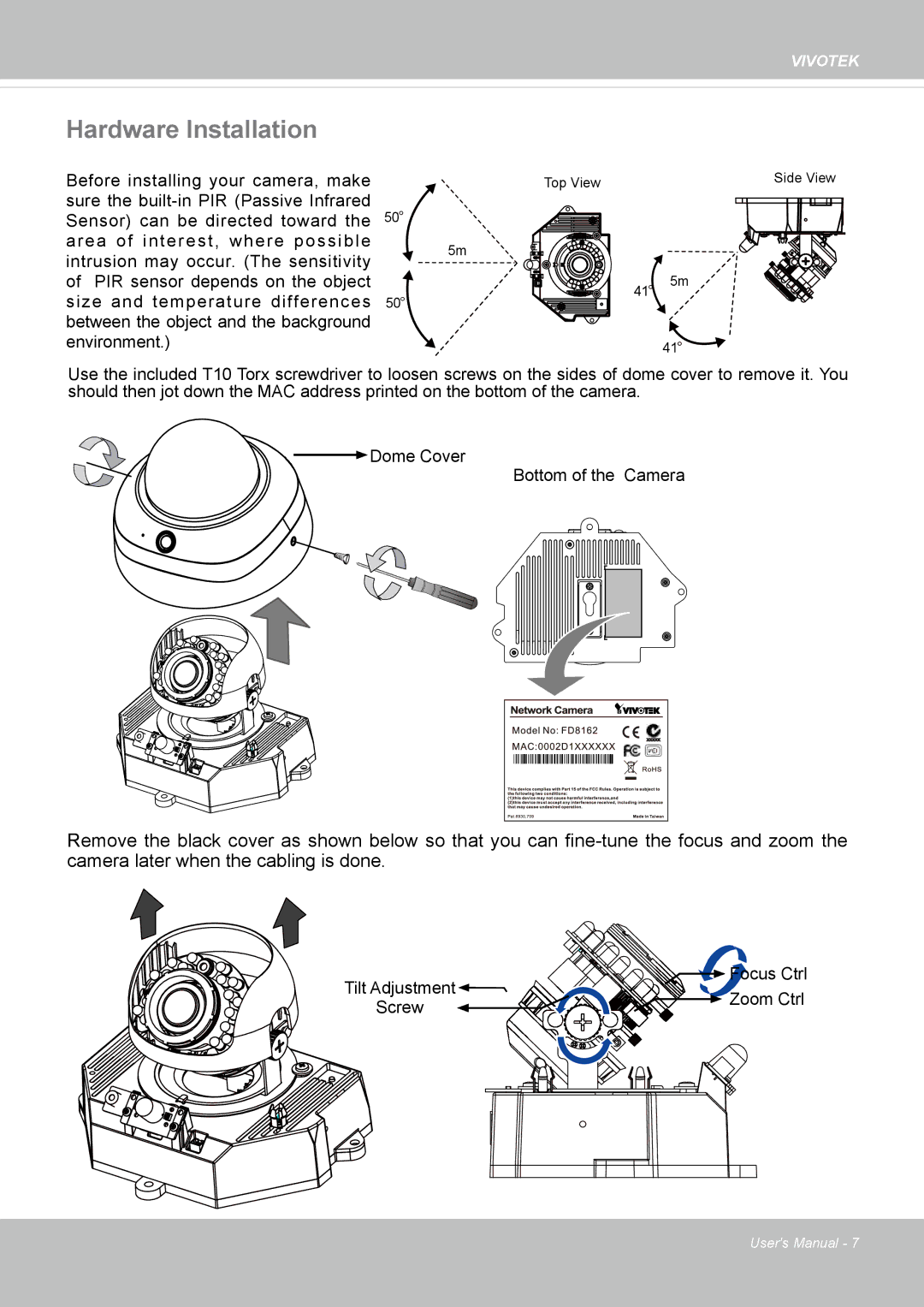 Vivotek FD8162 manual Hardware Installation 