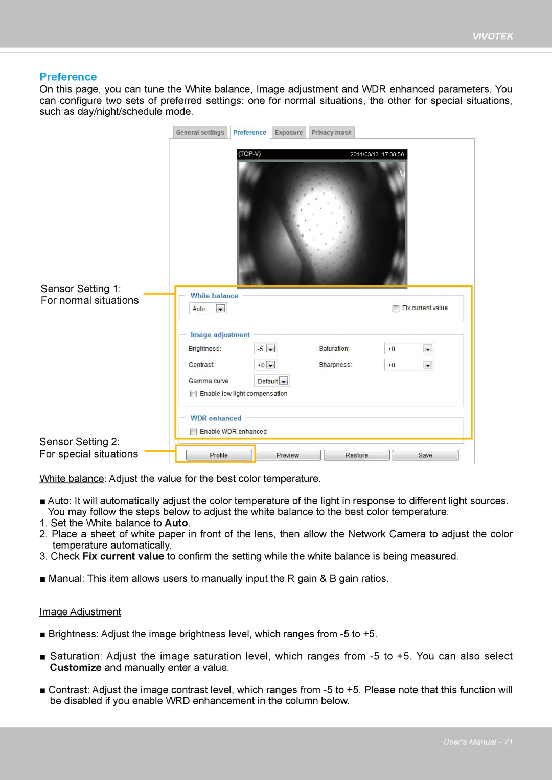 Vivotek FD8162 manual Preference 