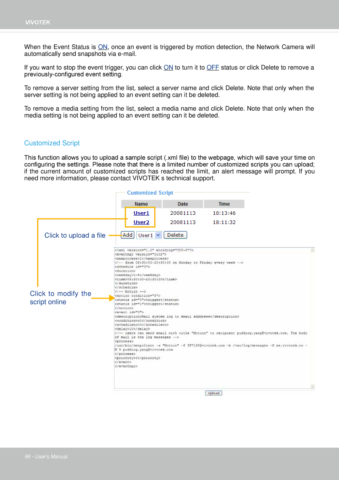 Vivotek FD8162 manual Customized Script 