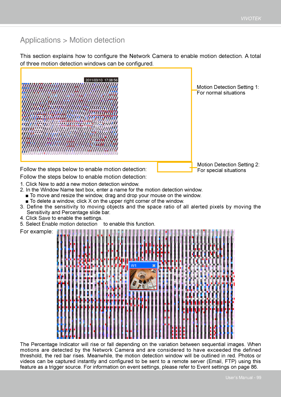 Vivotek FD8162 manual Applications Motion detection 