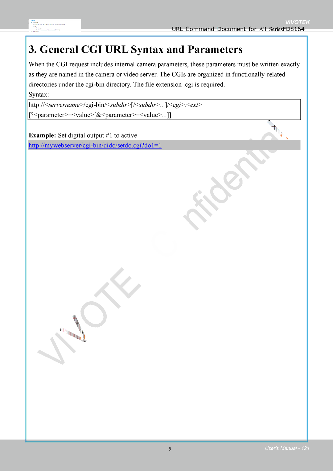 Vivotek FD8164 user manual General CGI URL Syntax and Parameters 