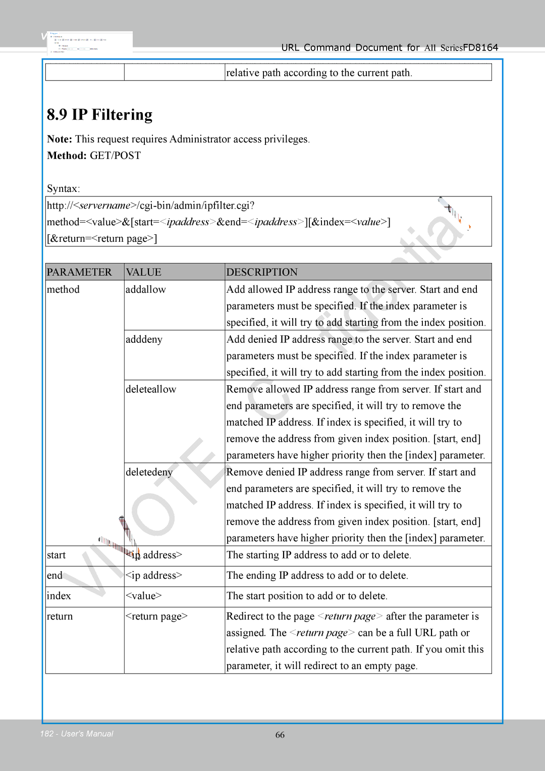 Vivotek FD8164 user manual IP Filtering 