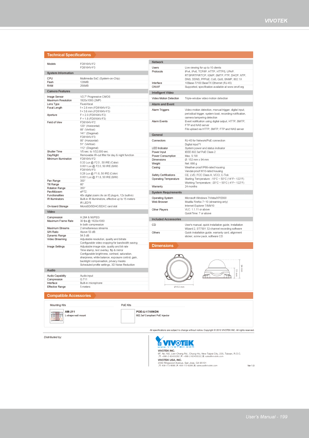 Vivotek user manual FD8164V-F2 