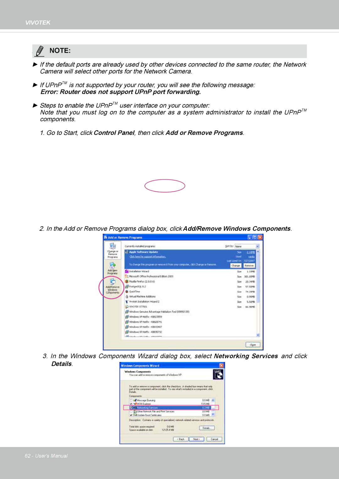 Vivotek FD8164 user manual Error Router does not support UPnP port forwarding 