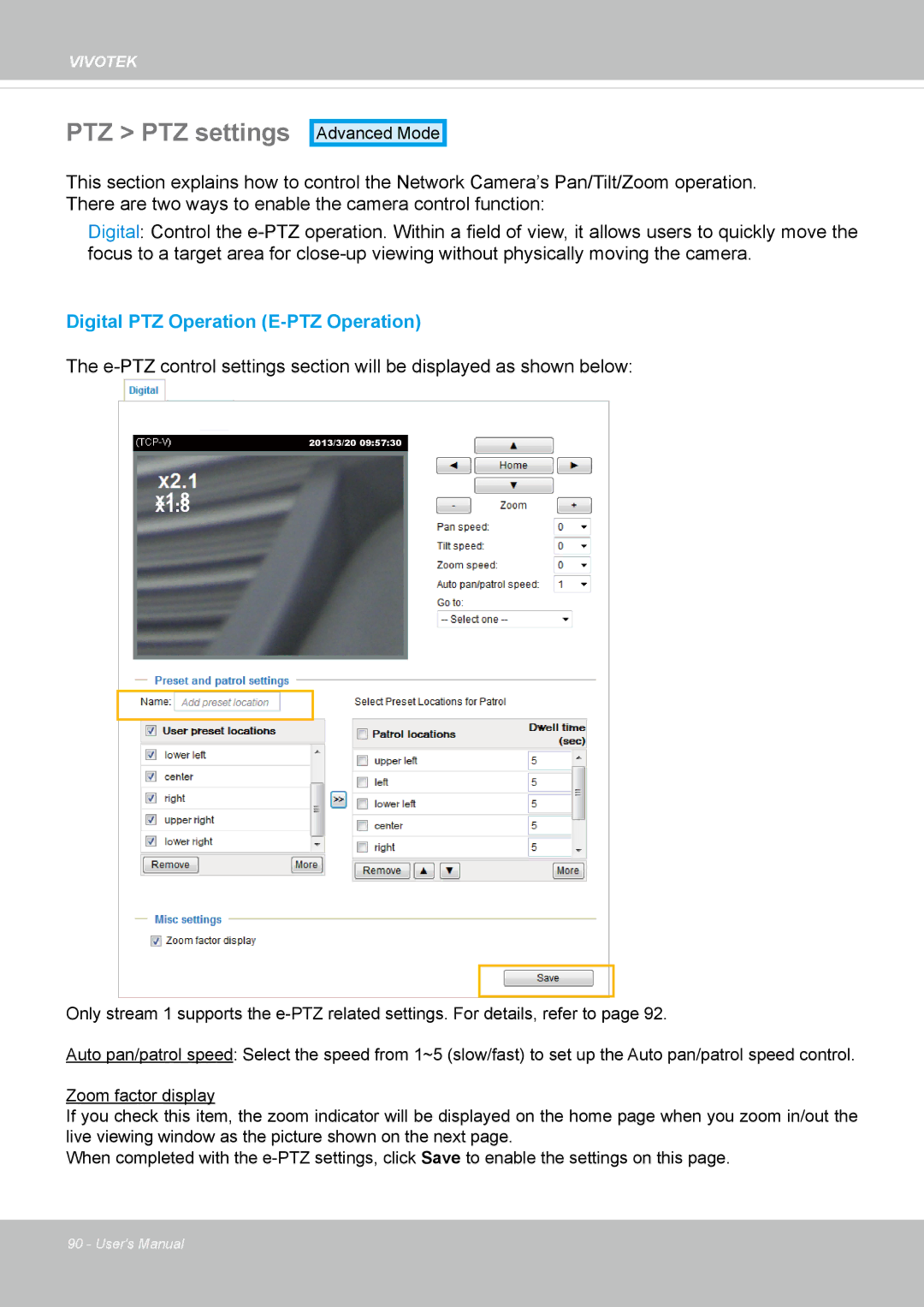 Vivotek FD8164 user manual PTZ PTZ settings, X1.8 