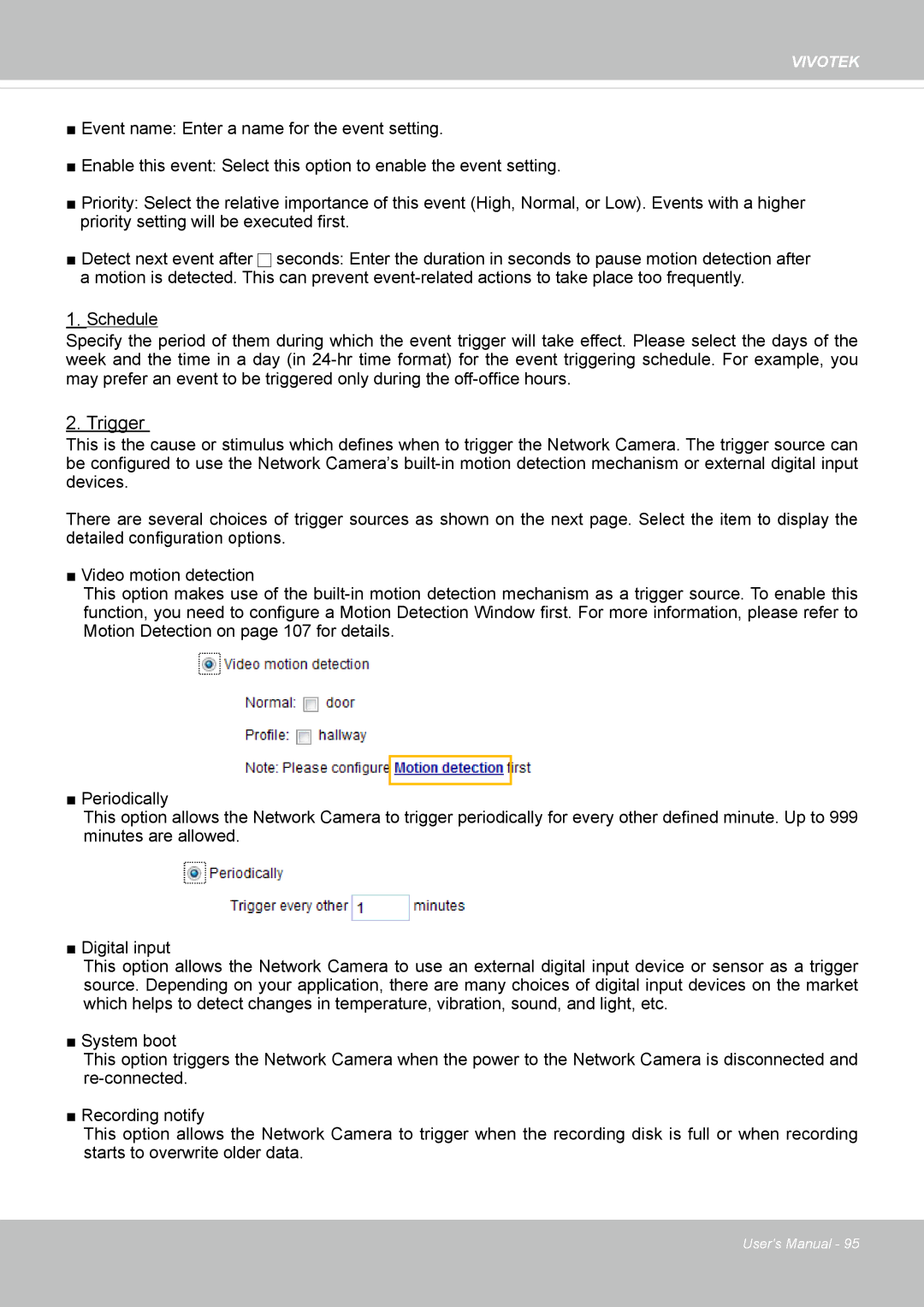 Vivotek FD8164 user manual Trigger 